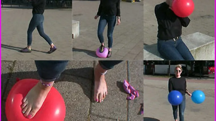 Alina pops stubborn Balloons in Shoes and Barefooted