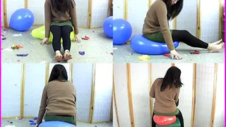Francesca sits on Balloons to make them Pop