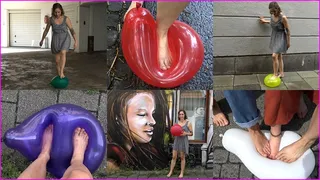 Barefooted Lilian has fun Popping Balloons