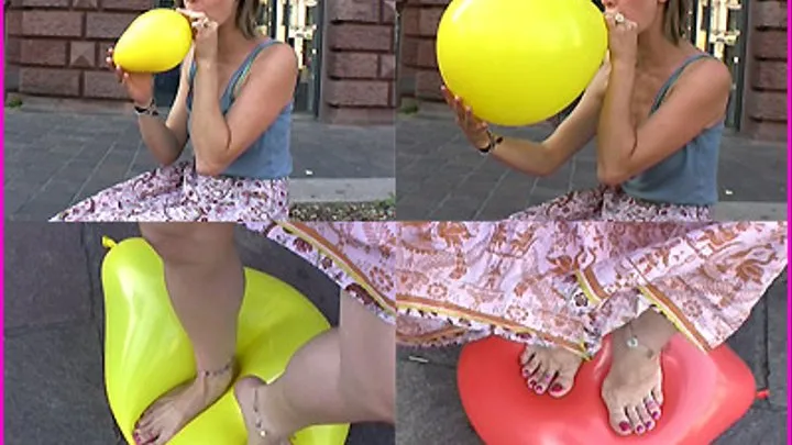 Janina blows up and squishes Balloons with her gorgeous Bare Feet