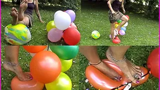 Amber Stomps on Balloons Barefooted