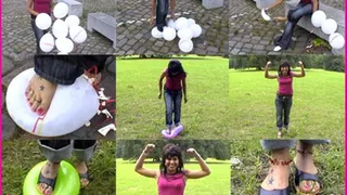 Jasmine smashes Balloons with her Feet