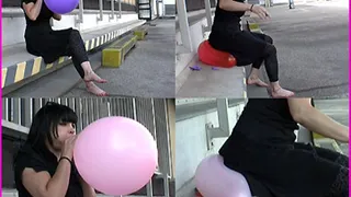 Carmen blows up Balloons and Sit-Pops them