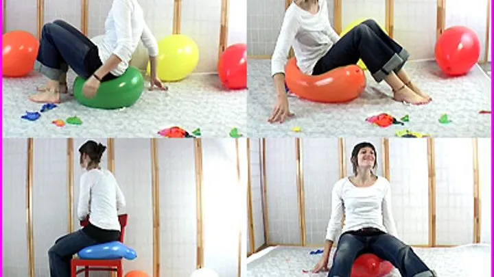 Paula sits on Balloons and Pops them