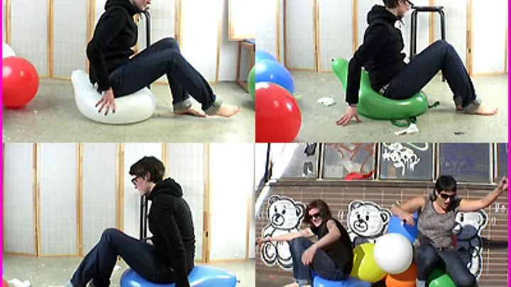 Tomma and Leane sit on Balloons