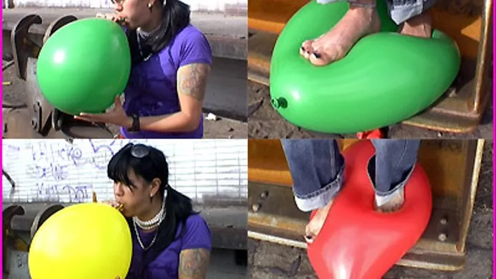 Raweewan blows up Balloons and squishes them