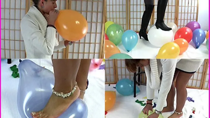 Jasmine pops Balloons in Boots, Barefooted and with her Fingers