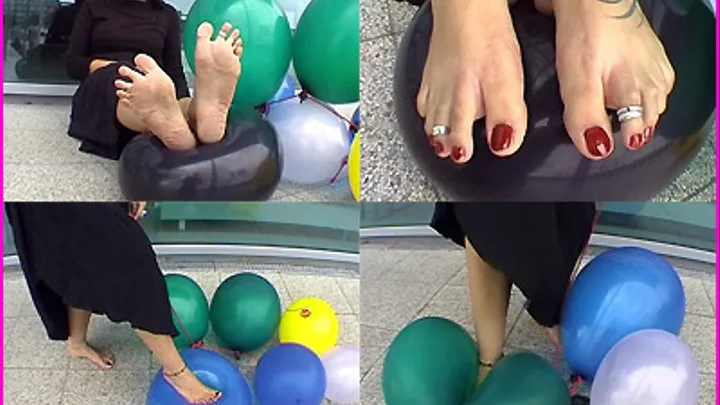 Geraldine pops Balloons with her Beautiful Bare Feet