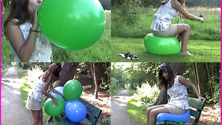 Simin sits on Balloons