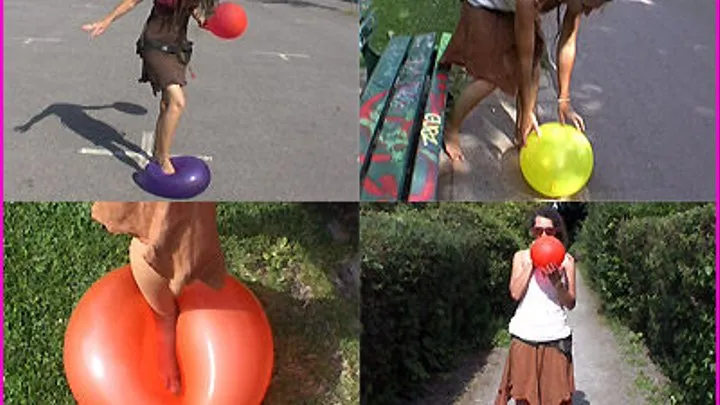 Dreadlocked Barefoot Hippie Girl Tara pops Balloons