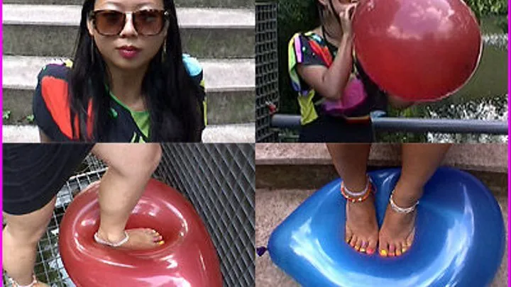 Manila blows up Balloons and Foot-Pops them