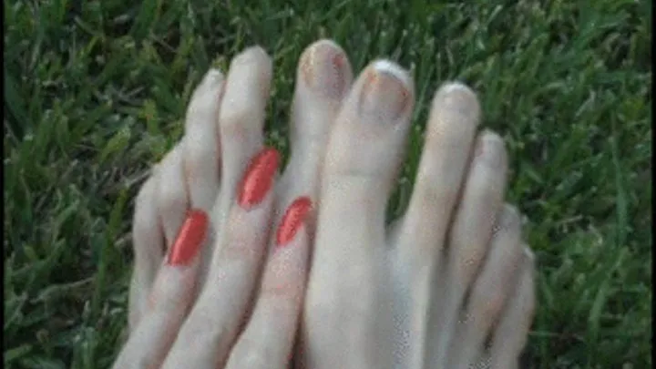 My red nails between my toes