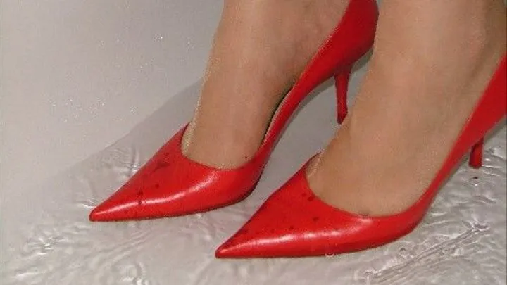 Red Sergio Rossi heels in the shower