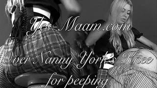 Over Nanny Yorks knee for peeping. BLACK & WHITE
