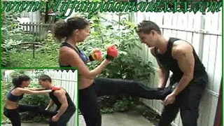 Her first ballbusting / EXTREME KICKING Ballbusting!!