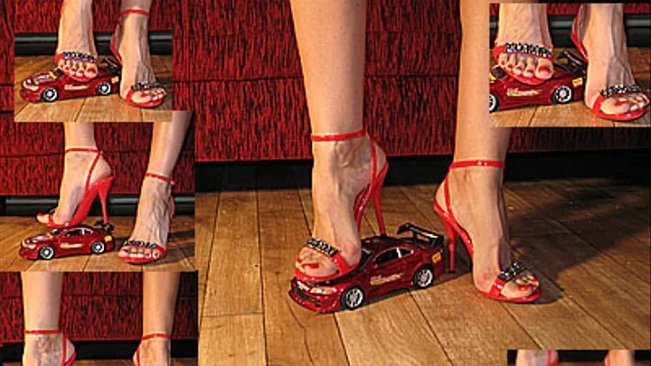 Crush car in red sandals