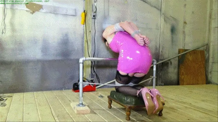 Bound, gagged & helpless kneeling 3 point strappado