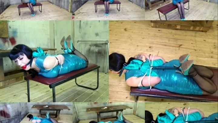 Hogtied in a cruel revese prayer with Her poor twisted arms brutally bound with evil zipties ( 35000kbps)