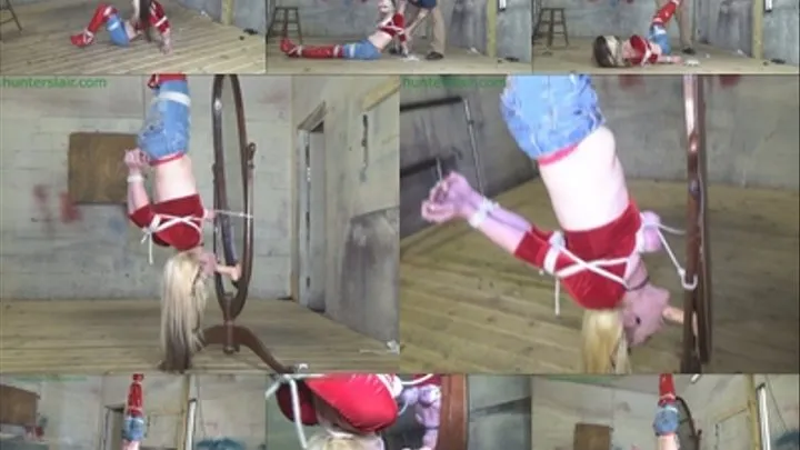 Strung up by her boots for advanced blowjob training