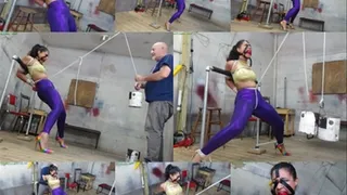 Tough little brown girl accepts the sinister paint can crotch rope challenge ( 3500kpbs)