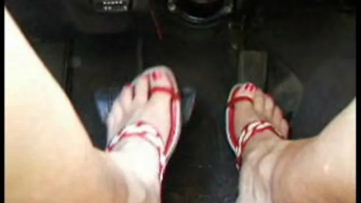 Pedal Pumping in Red & White Toe Sandals