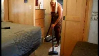 MILF Vacuuming in Black Stockings