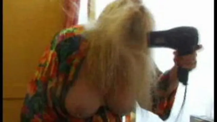 GILF Blow Drying Long Blonde Hair