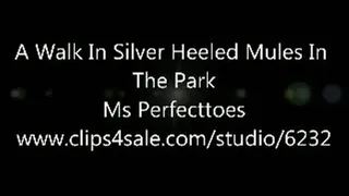 A Walk In Silver Heeled Mules In The Park
