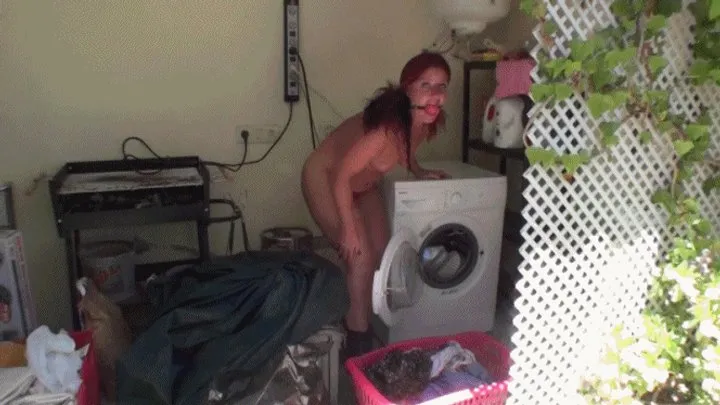 Gagged Nude Laundry Slave