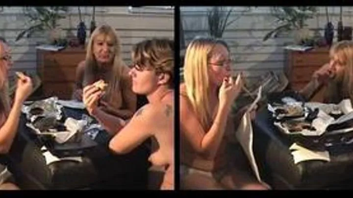 3 Girls Eating Topless!