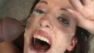 Hot brunette sucks a room full of cocks and gets a massive facial FULL VERSION