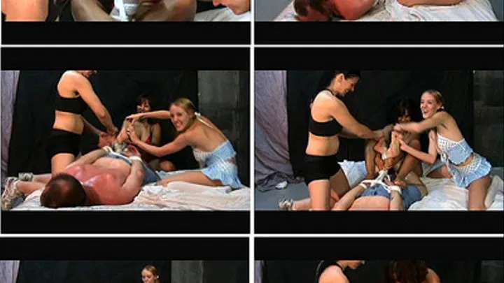 JWT-7 three girls tickle hogtied dude