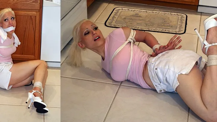 High Heeled Housewife Grabbed And Bound!