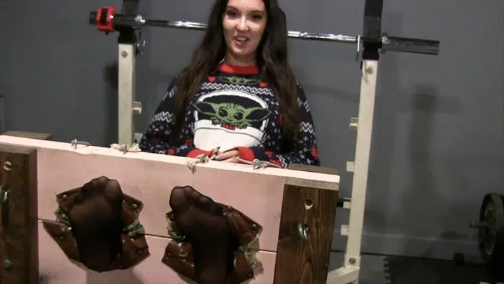 AMANDA in NYLONS! Blindfolded in the stocks "This is so fun & scary when you cant see!"