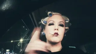 Smoking in Curlers in car 162029