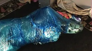 Blue suranwrap bound and mummified