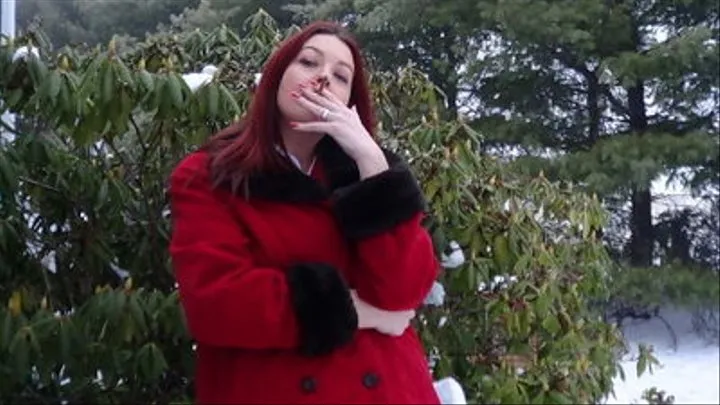 Red lips, red nails, icy smoke.