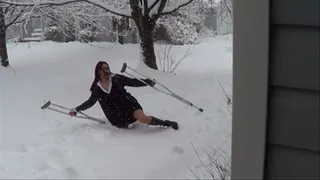 Crutches in 7 inches of snow