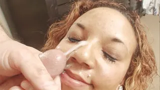 Little Ebony Monique deepthroat blowjob and face full of Cum.