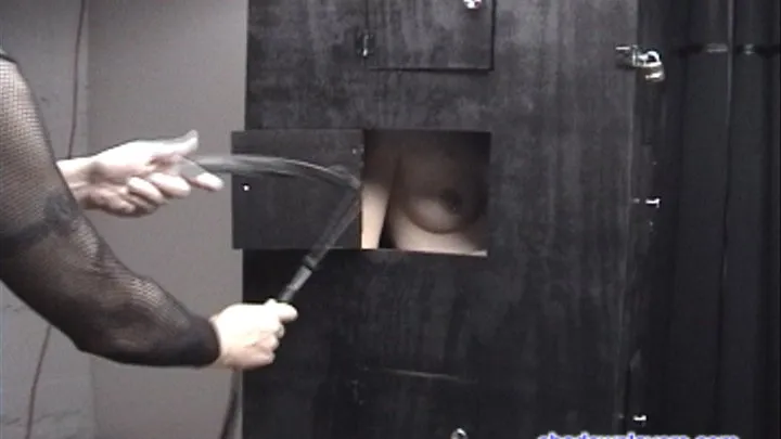 Bald Slavegirl Locked in Box / Paddled