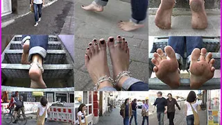 Francesca walks Barefoot in Jeans with an Indian anklet pt. 2