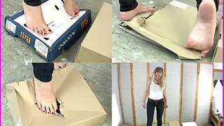 Madeline crushes Cardboard Boxes with her beautiful Bare Feet pt. 1