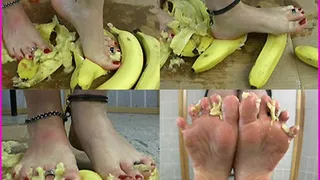 Lo's beautiful Bare Feet squish Bananas