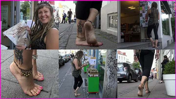 Dreadlocked Barefoot Hippie Girl Tora walks in the City pt 2