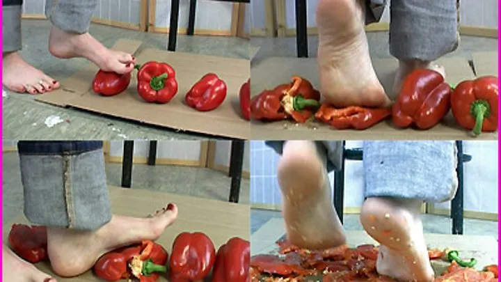 Tomma crushes Red Peppers with her Bare Feet