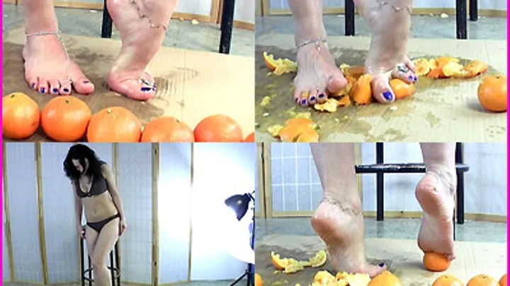 Kendra squishes Oranges with her Bare Feet