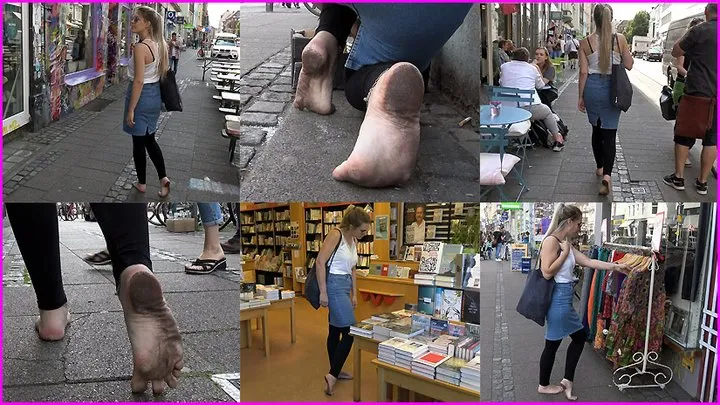 Celeste's Beautiful Dirty Soles on a busy Street