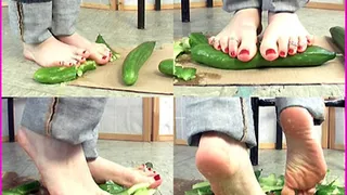 Tomma squishes the Cucumbers with her Bare Feet