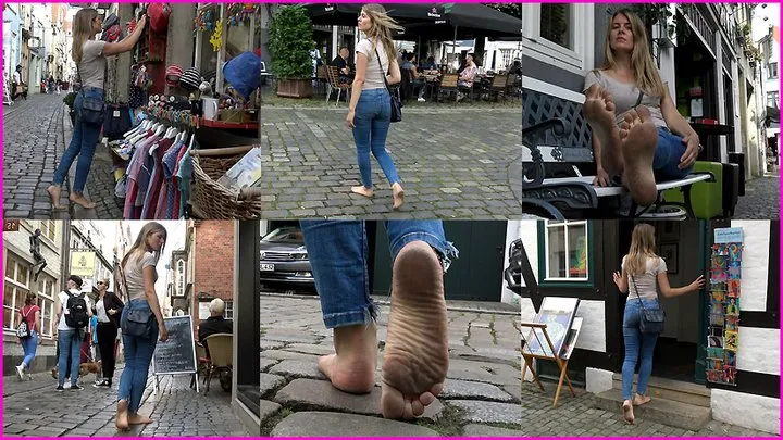 Marysol walks Barefoot through the Historic Part of the City