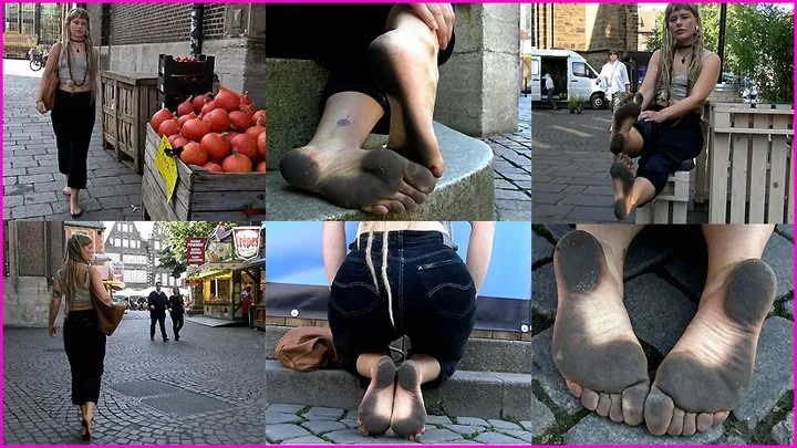 Dreadlocked Hippie Birte's Dirty Soles in the City